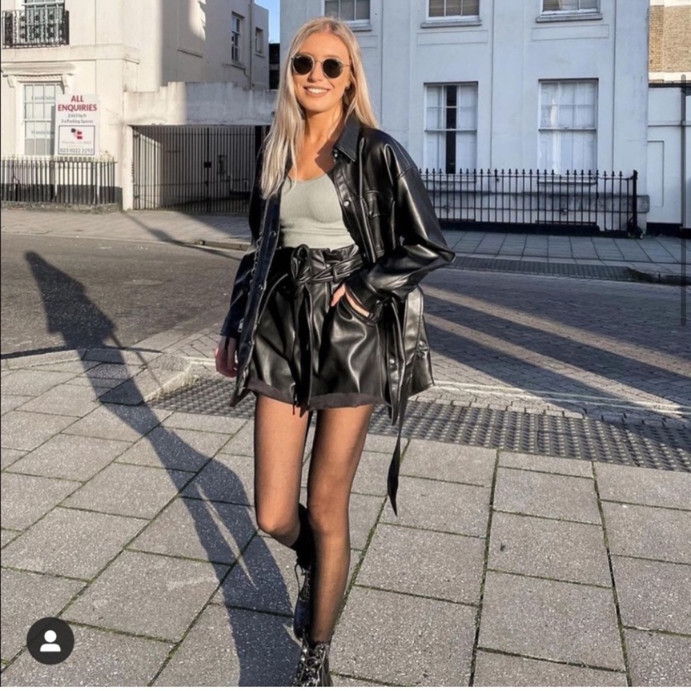 NWOT Zara Black Faux Leather Paperbag Shorts